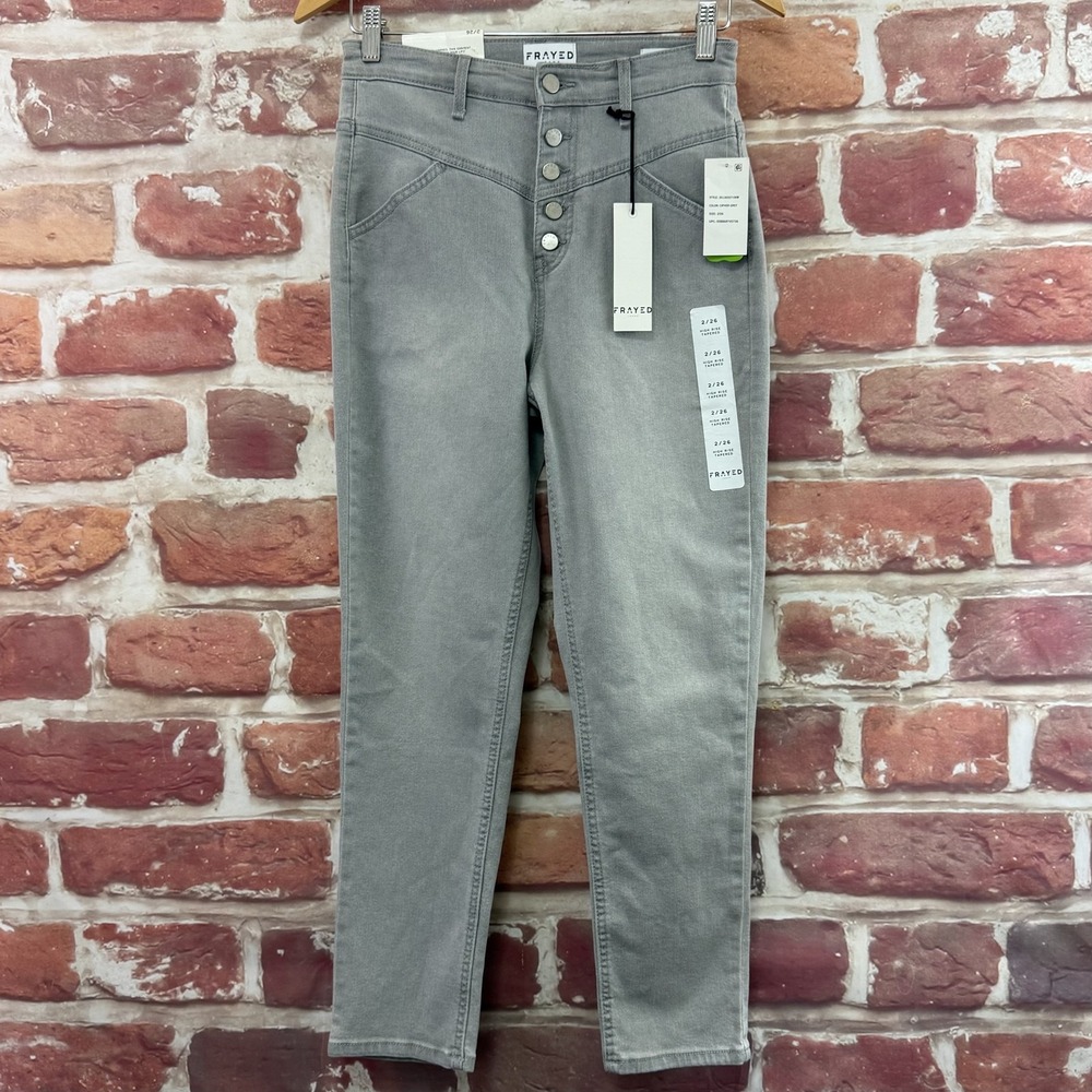 Frayed Brand Jeans Women's 2 Gray High Rise Tapered Button Fly Denim Pants